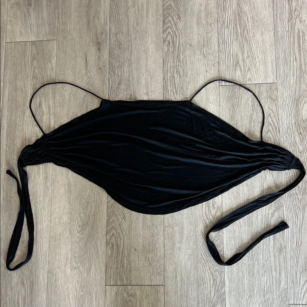 Black Silk Knit Jersey Sheer Camisole Top ties at back - Picture 5 of 10